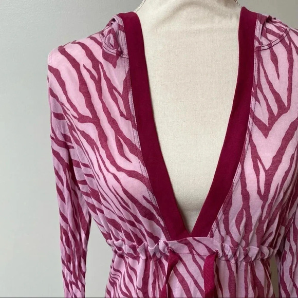 Athleta Pink Zebra Print Hooded Tunic Cover-Up Drawstring Waist Size Medium - Picture 2 of 14